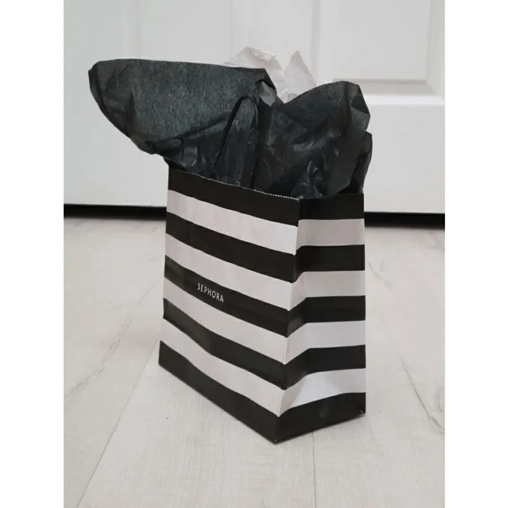 🖤🤍 SEPHORA Empty Black White Striped Paper Shopping Gift Bag with Tissues